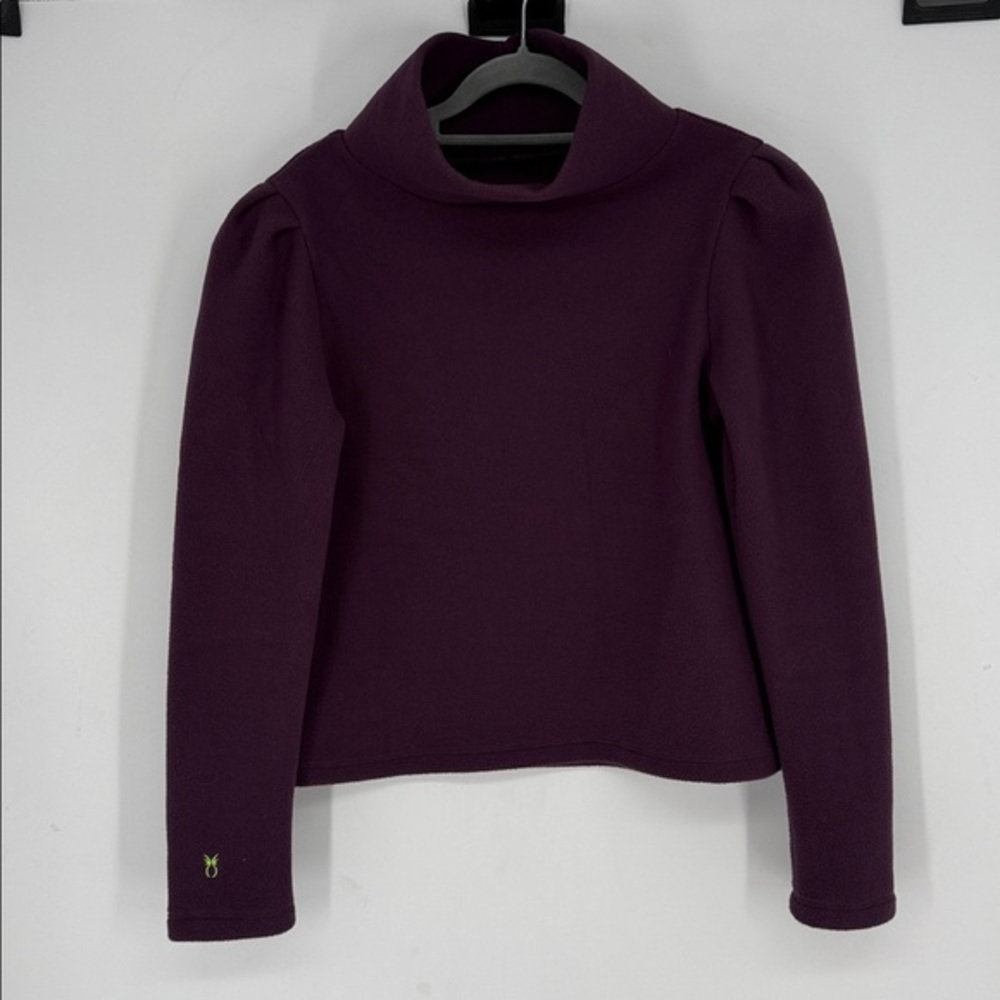 Dudley Stephens Palmer Puff Sleeve Turtleneck Elderberry Vello Fleece XS NWOT